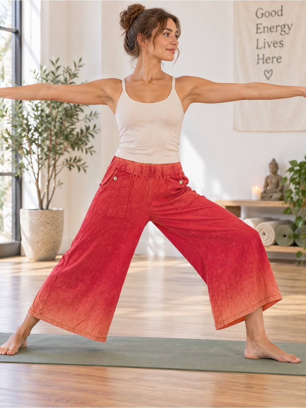 Aratta Red to Orange Ombre Wide-Leg Crop Pants